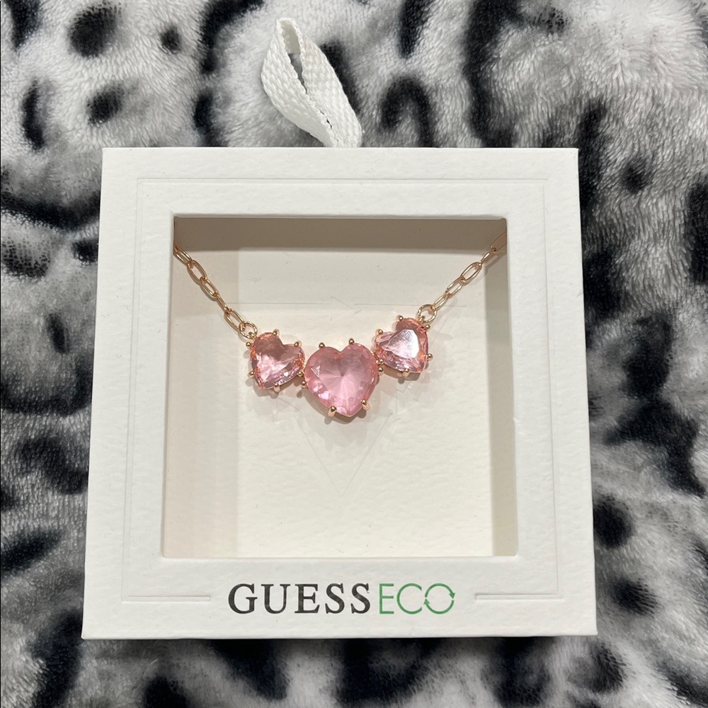 Guess Triple Heart-Shape Stone Statement Necklace, 16" + 2" extender
